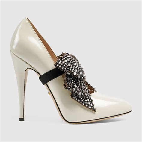 gucci leather pump with crystal bow|Gucci kitten heels.